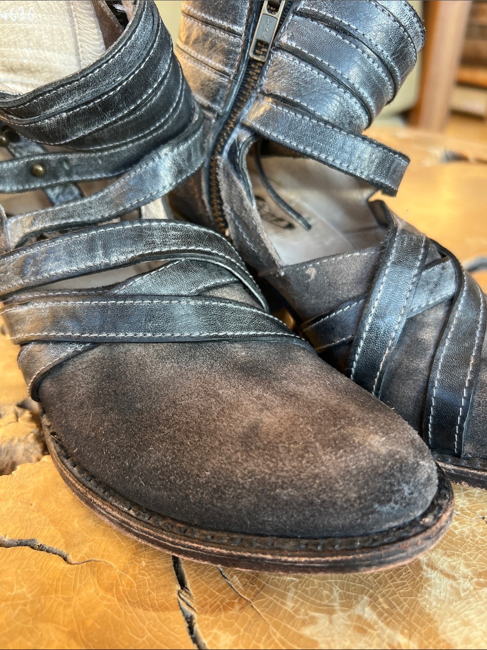 Freebird Grind Distressed Leather Ankle Boots in Brown Size 7 Zipper + Straps - Picture 12 of 16